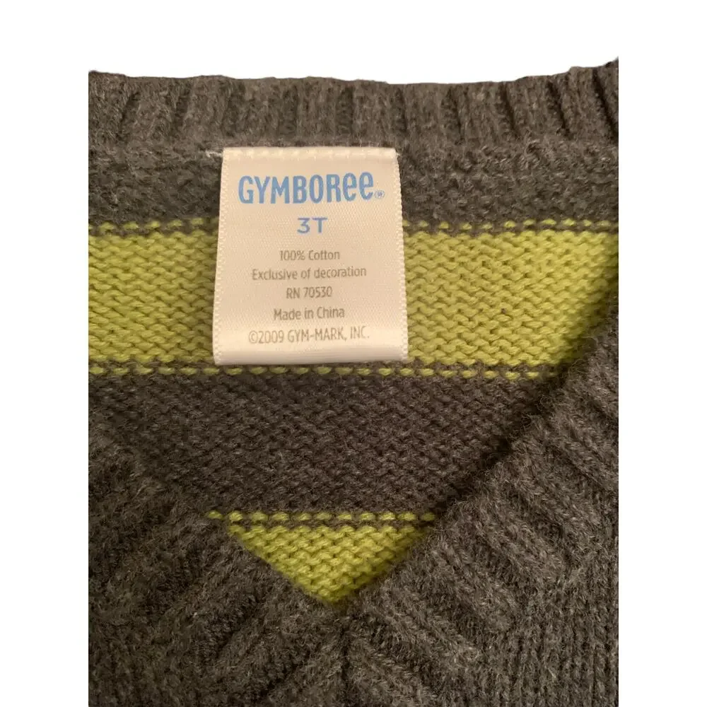 Y2K Gymboree Boys Gray Green V-Neck Penguin Sweater Vest 3T Holiday 100% Cotton